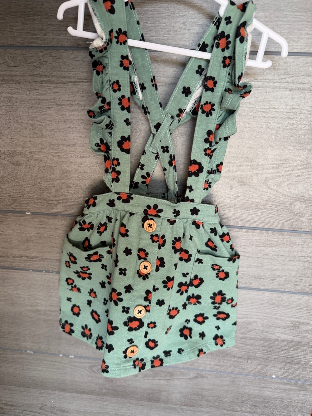 wonder nation Green Floral Suspender Skirt with Orange and Black Flowers